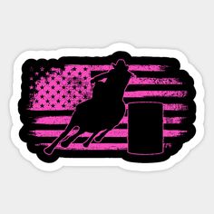 a pink sticker with a silhouette of a person on a skateboard in front of an american flag