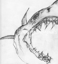 a drawing of a shark with its mouth open