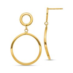 Made for day-into-night wear, these circle dangle earrings are beyond the basics. Semi-solid 10K gold Each earring features an open circle post and a curved open circle dangle Friction backs Yellow Gold Circle Earrings, Modern 14k Gold Circle Earrings, Night Wear, The Basics, 10k Gold, Dangle Earrings, Drop Earrings, Gold