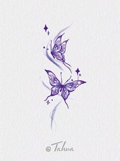 two purple butterflies on white paper with the words tatua written in it and stars flying