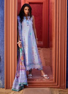 Brand new. 100% Original Farah Talib Aziz Luxury Suay Lawn - CALLISTA WEDGEWOOD A modern twist to the seasons most loved color, a cool Wedgewood blue! Callista is a striking ensemble, the shirt is a vibrant hue, decorated with impeccably embroidered unexpected blooms. The striking appliqué look neckline and borders tie in with the stunning *pure chiffon* dupatta in soothing, refreshing colors ties the whole ensemble together with enviable aplomb. Breeze through the summer in soothing hues and lu Farah Talib Aziz, Wedgewood Blue, Pakistani Salwar, Dress Salwar Kameez, Dress Luxury, Pakistani Salwar Kameez, Pure Chiffon, Pakistani Wedding Dresses, Chiffon Dupatta