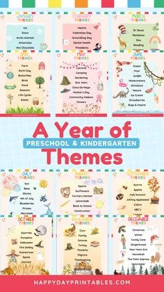 a year of preschool and kindergarten themes poster