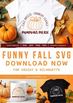 pumpkins and other fall items with the text funny fall svg for cricut & silhouette