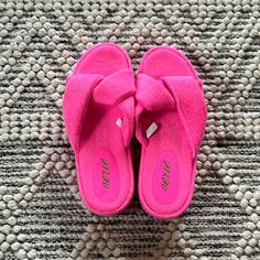 Hot Pink Size 10 Terry Cloth Fabric Never Worn! Trendy Pink Slippers For Beach, Trendy Pink Slippers For The Beach, Trendy Pink Beach Slippers, Pink Slippers With Textured Footbed For Vacation, Pink Vacation Slippers With Textured Footbed, Pink Textured Footbed Slippers For Vacation, Pink Sandals With Textured Footbed For Beach, Vacation Pink Slippers With Textured Footbed, Pink Textured Sandals For The Beach