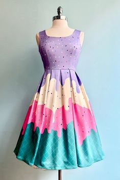 Candyland Dress, Ice Cream Dress, Box Pleated Skirt, Ice Dresses, Amanda Dress, Box Pleat Skirt, Scuba Fabric, Home Dress, Box Pleats