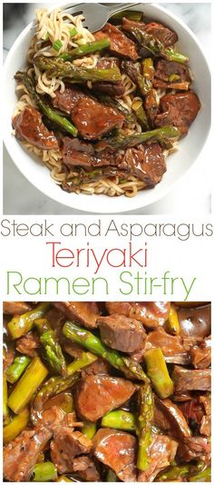 steak and asparagus teriyaki with ramen stir fry