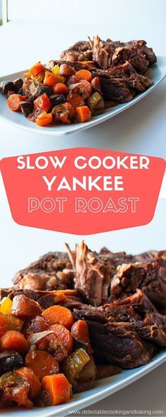 slow cooker yankee pot roast on a white plate