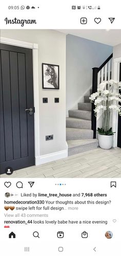 the instagram page on instagram com shows an image of stairs and flowers in a vase