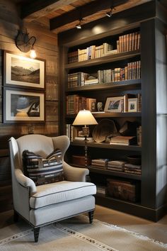 a living room filled with lots of books and furniture