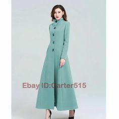 Green Long Sleeve Wool Coat For Spring, Fitted Long Green Outerwear, Single Breasted Long Sleeve Wool Coat For Spring, Single-breasted Long Sleeve Wool Coat For Spring, Long Winter Pea Coat With Button Closure, Full Length Fall Outerwear, Winter Long Sweater Coat With Buttons, Full Length Winter Outerwear With Pockets, Spring Full-length Outerwear For Work