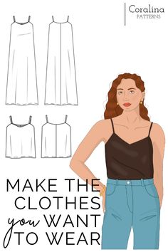 Melanie is a bias-cut cami top that is super simple to make. With a bonus! You can make it as a dress too :) This design is great for Summer days and nights! #sewing #sliptop #tanktoppattern #toppattern #capsulewardrobe Travel Capsule Wardrobe Fall, Cami Dress Pattern, Wrap Tank Top, Tank Top Pattern, Slip Top, Summer Capsule