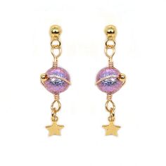 Earring Details: 18K Gold Vermeil Anti-tarnish, Anti-allergy. Magic Purple, Stars Earrings, Blue Magic, Purple Earrings, Blue Earrings, Star Earrings, Purple Gold, Gold Vermeil, Gold Earrings