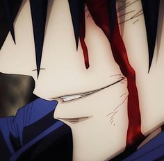 an anime character with blood on his face