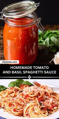 homemade tomato and basil spaghetti sauce in a jar