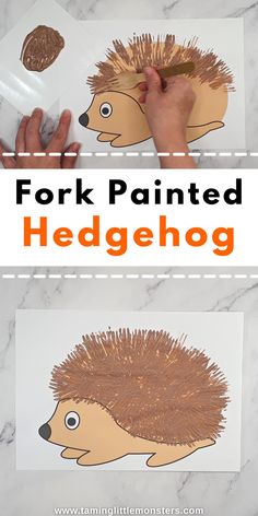 a hedgehog painting with the words fork painted on it and an image of a hedgehog