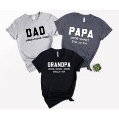 Personalized Grandpa Shirt, Papa Shirt, Personalized Grandpa Gift, Customized Father's Day Shirt, Custom Name Grandchildren Tee, Dad Shirt We wish everyone to smile with our cute, stylish, and trendy graphic T-shirts. We assure you this shirt is the perfect gift whether you buy it for yourself or someone else. Black text is only used for White, Athletic Heather, Baby Blue, Natural, Orange, Yellow, Heather Peach, Pink, Mint, Cancun, Banana Cream, and Desert Pink colored shirts. White text is used Father's Day Short Sleeve Shirt With Custom Print, Customizable Short Sleeve Shirt For Father's Day, Father's Day Customizable Short Sleeve Shirt, Family Shirt With Custom Print For Father's Day, Father's Day Shirt With Name Print, Custom Print Shirt For Father's Day, Customizable Short Sleeve Tops For Father's Day, Father's Day Family Custom Print Shirt, Family Matching Shirt With Name Print For Father's Day