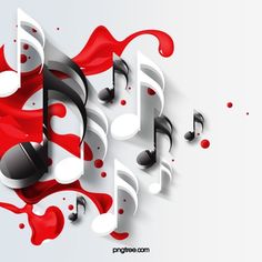 music notes with red paint on them and white background for the text, digital art