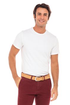 Our Toast Suede belt😍  This look is inevitably a go-to! Easy to match and brightens your style. Suede Belt, White Undershirt, Your Style, Turning, Toast, Turn Ons, Mens Tops, Mens Tshirts