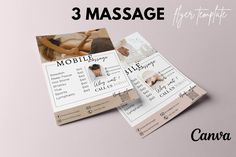 This printable mobile massage flyer template is perfect for every massage therapist! It is easy to print and customize, and it will help you promote your mobile massage business in no time. With this template, you can include all the important information about your business, such as your contact information, price list, and any special offers you may have. You can also use this template to create flyers for your other services, such as facial treatments, manicures, and pedicures. So why wait an Massage Flyer, Mobile Massage Therapist, Massage Room Design, Spa Massage Room, Massage Marketing, Therapy Business, Mobile Spa, Massage Therapy Business, Mobile Massage