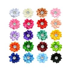 many different colors of hair bows with diamonds in the center and one on each side