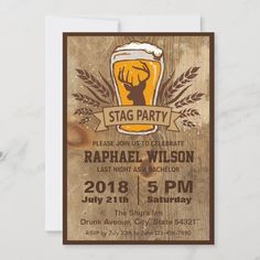 a wooden sign that says stag party with a glass of beer on the front