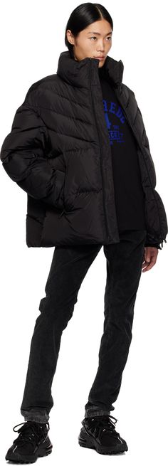 Down-filled quilted nylon taffeta jacket. · Funnel neck · Two-way zip closure · Zip pockets · Bungee-style drawstring at hem · Inset rib knit cuffs · Quilted graphic at back · Logo printed at back hem · Patch pocket at interior · Full nylon satin lining Supplier color: Black Fill: 90% eiderdown, 10% duck feathers. Cool Guy, Corduroy Jeans, Patchwork Jeans, Black Fits, Jersey T Shirt, Slim Fit Jeans, Stretch Jeans, Stretch Cotton, Down Jacket