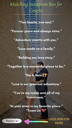 a man standing in front of a wall with the words matching instagrams for couples