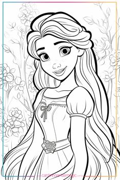 disney princess coloring pages for kids to print out and color on the page with her hair