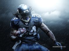 a football player is running in the rain