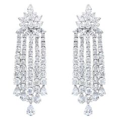 18KT WHITE GOLD FASHION EARRING 20.30CTS TOTAL MULTE SHAPE DIAMONDS(14-PEAR 4.36CTS, 24-MARQUISES 4.56CTS, 96-ROUND 11.38CTS) chandelier Diamond Chandelier Earrings, Diamond Chandelier, Gold Fashion, Chandelier Earrings, Fashion Earrings, Pear, Jewelry Earrings, Diamonds, White Gold