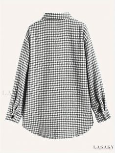 Lasaky - Houndstooth Print Button-Front Jacket - Stylish Long-Sleeve Outerwear for Women Long Sleeve Outerwear, Types Of Printing, Collar Styles, Long Sleeve