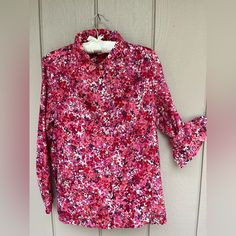 Excellent Condition. Never Worn Red Floral Print Shirt For Spring, Wrap Tunic, Long Sleeve Cotton Tops, Cherry Blossom Print, Layered Tunic, Green Long Sleeve Shirt, Black Floral Blouse, Blue Floral Top, Linen Tee