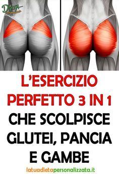 an advertisement for a women's sports bra with the words, l'esercicio perfetto 3 in 1 che scolapisce glute, pancia e gambe