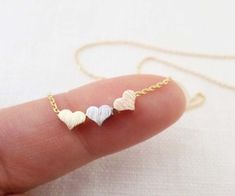 Hearts Necklaces, 3 Hearts, Gold Hearts, Rose Gold Heart, Necklaces Gold, Gold Heart Necklace, Pretty Jewellery, Bridesmaid Jewelry, Charm Necklaces