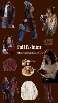 several pictures of women in winter clothes and sweaters, with the words fall fashion on them