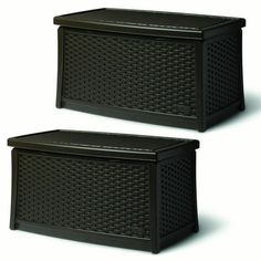 pair of black wicker storage boxes with lids for outdoor furniture, set of 2