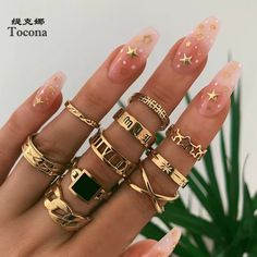 Metal Type Zinc Alloy Material Metal Offers Welcome Fashion Ring Set, Midi Ring Set, Diy Ring, Ring Sets Boho, Punk Accessories, Boho Crystal, Knuckle Ring, Geometric Ring, Bohemian Rings