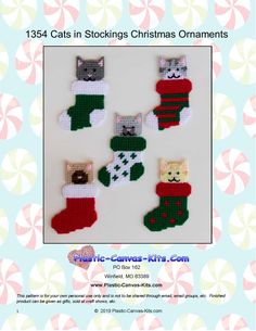 an image of christmas stockings with cats in them and candy canes on the side