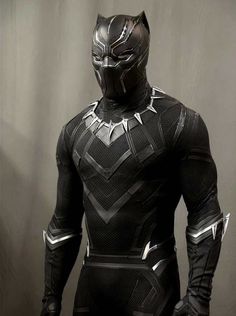 a man dressed in black panther costume