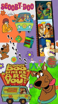 the scooby doo book is shown with pictures and words on it's cover