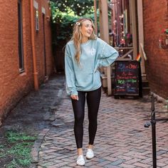 "Our Cammie Crew Neck Sweatshirt is made of 100% cotton and is garment dyed, then snow washed to achieve the perfect washed-out color palette. The sweatshirt has a slightly ribbed texture, as well as rib knit trim on neckline, cuff and bottom opening. A super soft and cozy top that you'll be sure to love! The Cammie Crew Neck is unisex sizing, and is meant for a more oversized fit! A favorite to throw on with a pair of jeans and leggings, with a latte in hand (of course)! Following Colors are BA Athleisure Long Sleeve Sweatshirt For Campus, Monogram Sweater, Covington Ky, Monogram Pullover, School Sweatshirts, Cozy Tops, Font Styles, Pullover Sweater, Pullover Sweaters