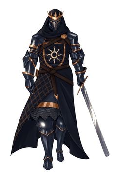 Scourge Aasimar Paladin, Sun Warrior Fantasy Art, Sun Knight Fantasy Art, Sun Warrior Art, Nilfgaard Armor, Formal Armor, Black And Gold Knight, Sun Paladin, Dnd Cleric Art