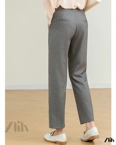 Zlily - Casual Straight Leg Trousers, Long Length Elegant Non-stretch Gray Bottoms, Gray Ankle Dress Pants For Spring, Gray Tapered Leg Dress Pants For Spring, Gray Straight Dress Pants For Spring, Elegant Gray Bottoms For Spring, Gray Formal Bottoms For Spring, Formal Gray Bottoms For Spring, Gray Spring Workwear Bottoms, Gray Pants For Spring Workwear