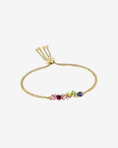 This pulley bracelet is part of our 'Amalfi' collection. It is crafted from 14K gold and set with a variety of colorful multi-cut gemstones. Wear it on its own for a bold statement, or layer it with our other bracelets for a personalized look. Details 14k yellow gold or rose gold 4x2mm baguette-cut citrine, pink topaz and morganite topaz 4mm round rhodolite, peridot and iolite gemstones 0.08 carats of round white diamonds 6mm width Ref: PB61-RBW Adjustable Yellow Gold Jewelry With Gemstone Accents, Luxury 14k Gold Multicolor Jewelry, Elegant Multicolor Multi-stone Gold Bracelet, Multicolor 14k Gold Jubilee Bracelet, Luxury Multicolor Gemstone Bracelets, Yellow Gold Multi-stone Bracelet Gift, Elegant Multi-stone Gold Bracelet Gift, Elegant Multicolor Gemstone Bracelets, Elegant Multicolor Birthstone Bracelets