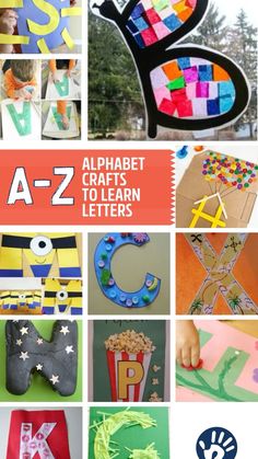 alphabet crafts to learn letters and numbers with pictures on the front, side, and back