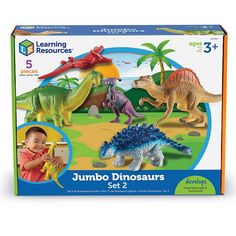 "These Learning Resources Jumbo Dinosaurs are realistically detailed dinosaurs designed for little hands and big imaginations. Gift Givers: This item ships in its original packaging. If intended as a gift, the packaging may reveal the contents.PRODUCT FEATURESInspire imaginative play & curiosity about scienceMade of lightweight, durable, dishwasher-safe plasticThe included Activity Guide helps kids learn about fascinating science factsApatosaurus Spinosaurus Pteranodon Ankylosaurus Parasauroloph Giant Dinosaur, Largest Dinosaur, Discovery Toys, Discovery Kids, Toddler Age, Toddler Play, Dinosaur Design, Science Kits, Dinosaur Toys