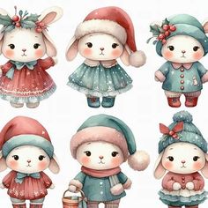 a bunch of cute little animals dressed in winter clothes