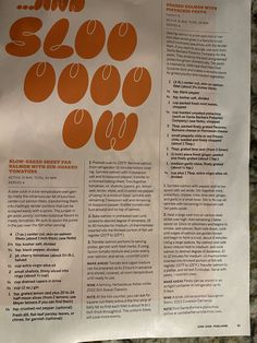 an orange and white brochure with numbers on it