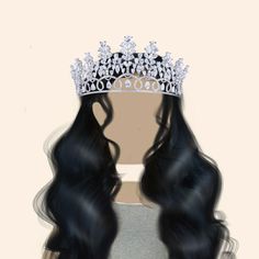 a woman with long black hair wearing a tiara