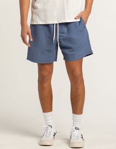 Rsq Nylon Shorts. Elastic Drawstring Waist. Welt Hand Pockets. Back Right Patch Pocket. Approximate Inseam: 6". Approximate Outseam: 17". 100% Recycled Nylon. Machine Wash. Imported. | Rsq 6" Nylon Shorts Vacations Outfits, Mens Vacation Outfits, Blue Shorts Outfit, Men's Summer Outfits, Summer Outfits For Men, Summer Fits Men, Mens Beach, Mens Cotton Shorts